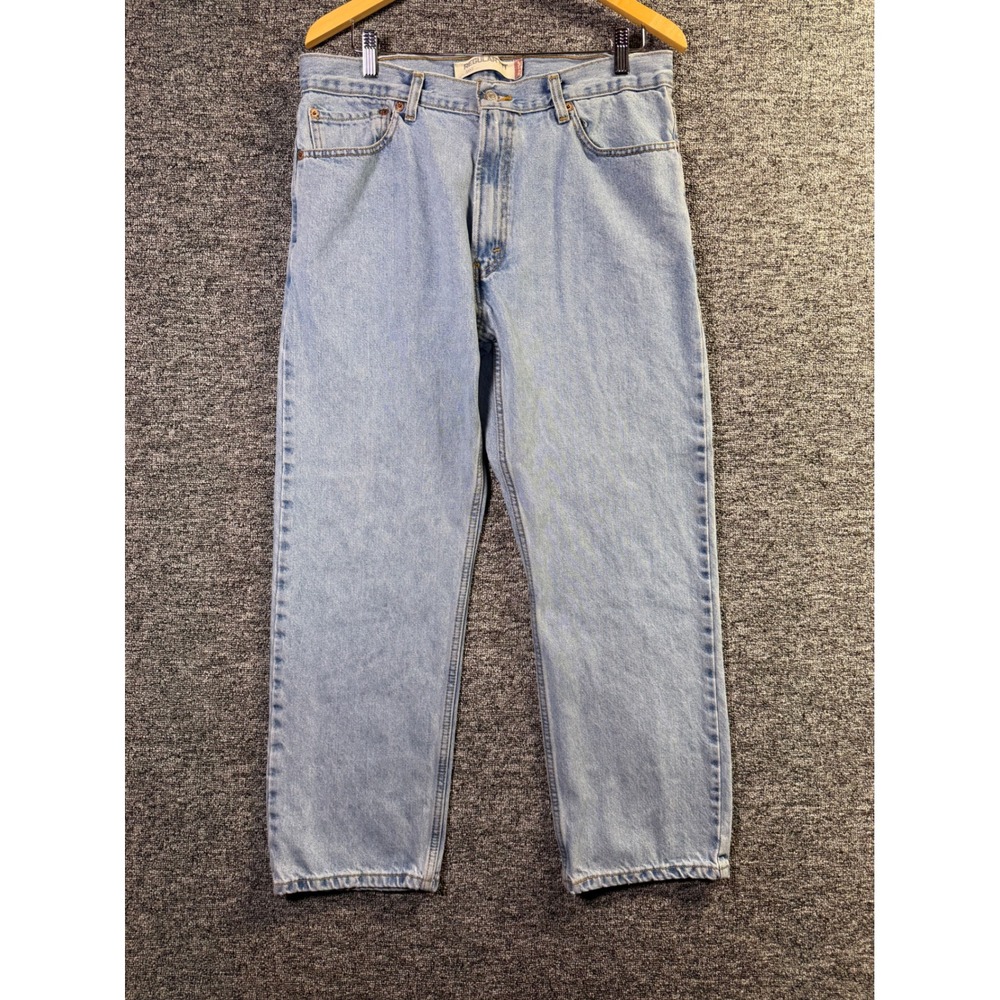 Levis 505 Regular Fit Jeans Mens 36x30 Light Wash Blue Denim Straight Leg 00505
